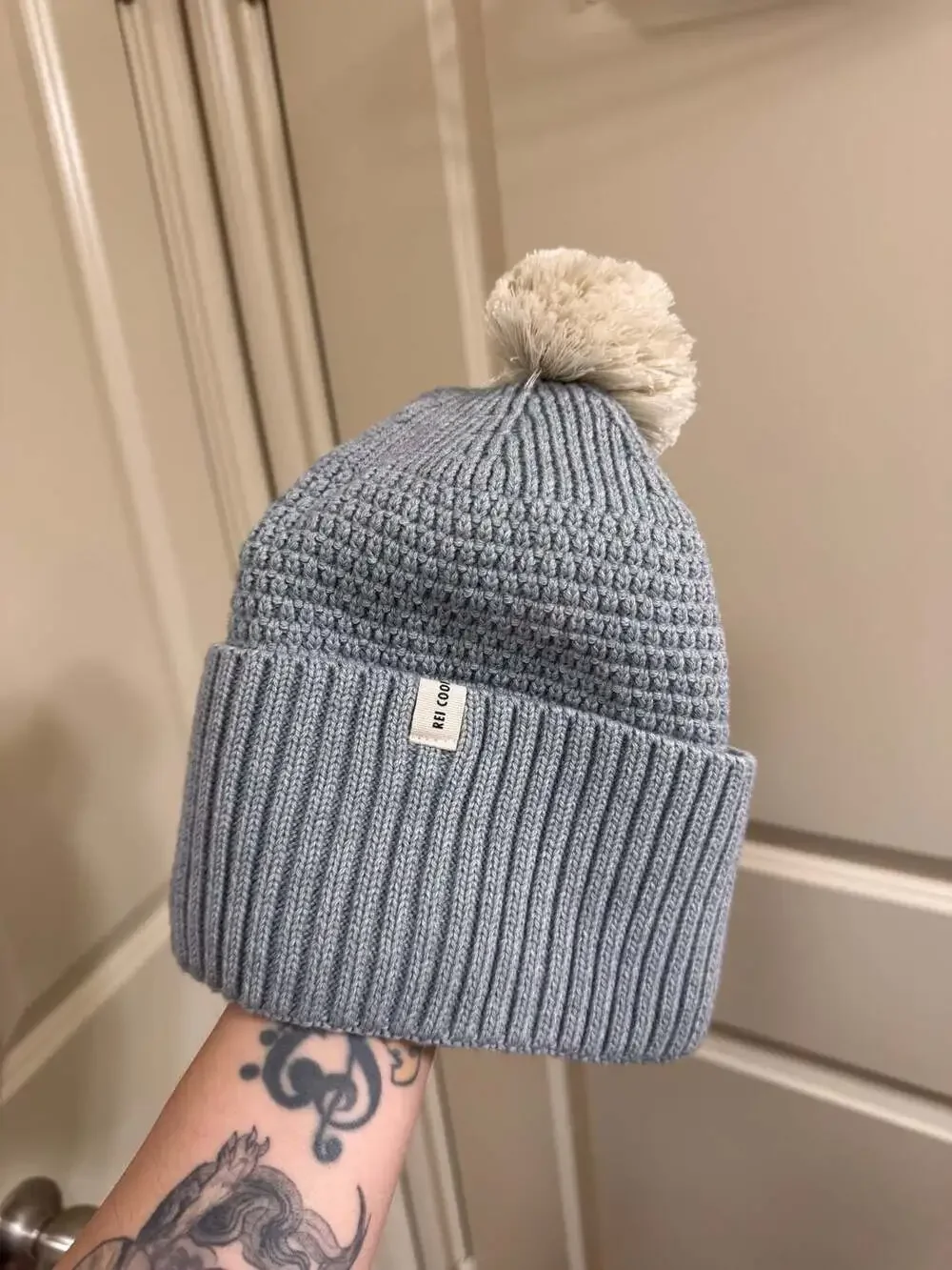 REI Co-op Gray Pom Beanie Fleece Lined One Size Unisex